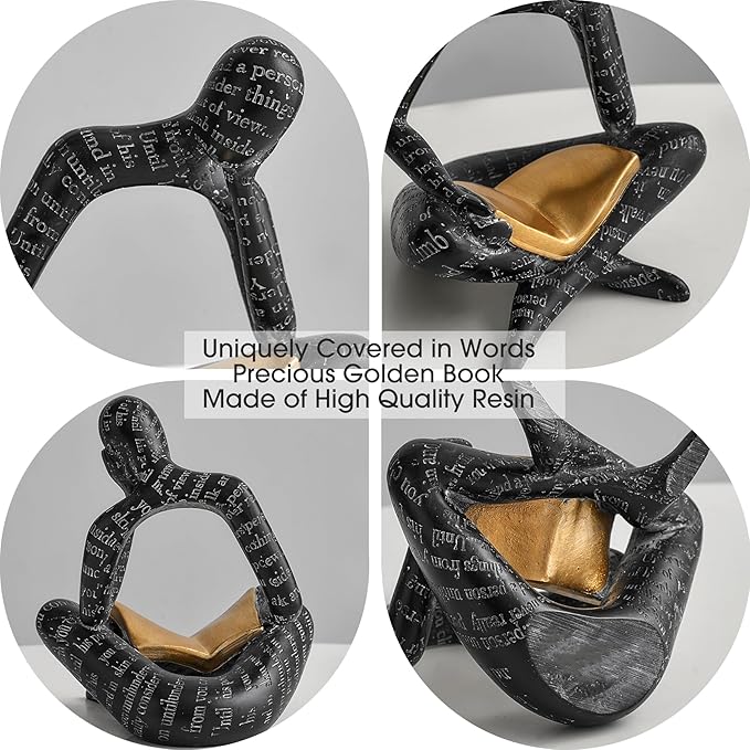 Black Decor Reading Statues for Home Decor Modern Abstract Thinker Sculptures Bookshelf Shelf Decorations Resin Figurines for Living Room Office Coffee Table Gifts for Men