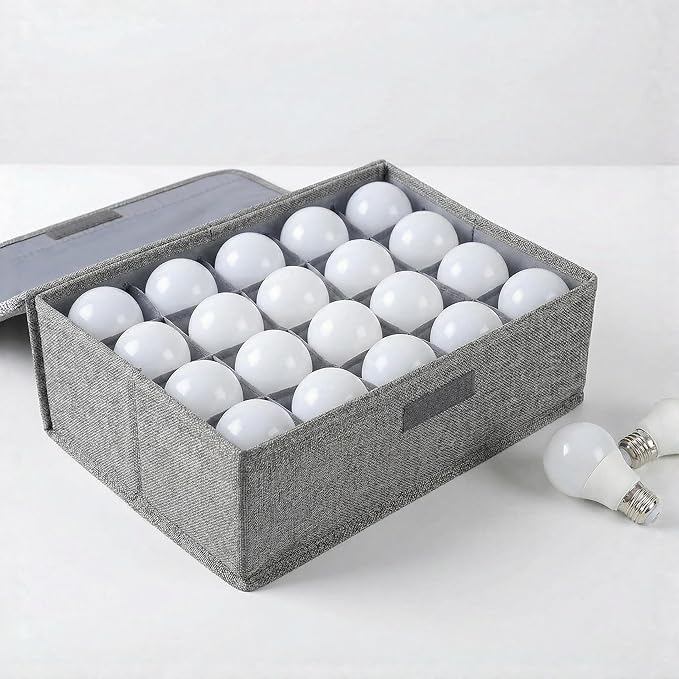 2 Pcs Light Bulb Storage 0rganizer, Christmas Light Storage Keep 30 Capacity Light Bulb Foldable Organizer with Lid Sturdy PP Board Fits Various Balls Standard Bulbs for Xmas Holiday