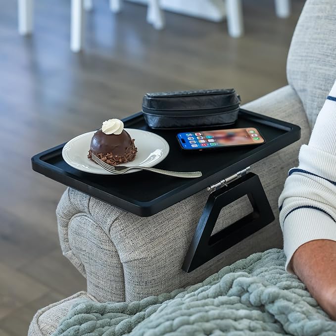 Shamrock Home Bamboo Trayble Couch Arm Table, Clip On Tray Sofa Table for Couches. Sofa Arm Tray for TV Dinners, Remotes, Drinks, Snacks and Small Spaces - 15.75 x 11inch, Black