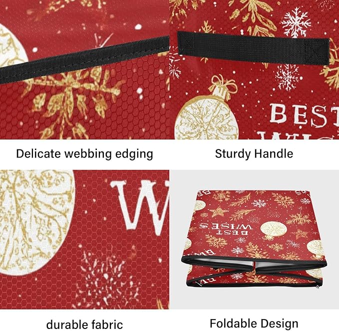 Red Snowflake Christmas Ornament Storage Basket Box Winter Xmas Holiday Storage Container Cube with Adjustable Dividers for 64 Holiday Ornaments or Decorations Keeps Clean and Dry for Next Season