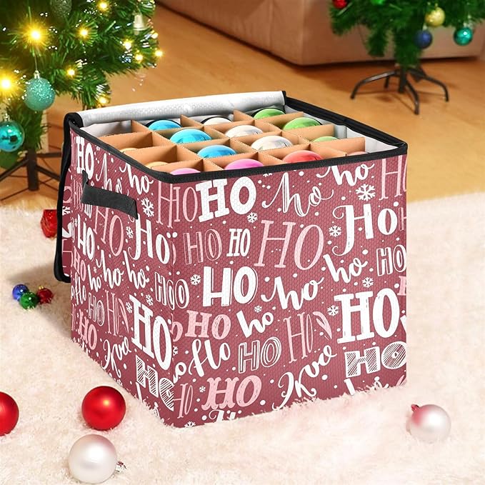 Santa Claus Red Christmas Ornament Storage Basket Box Winter Xmas Holiday Storage Container Cube with Adjustable Dividers for 64 Holiday Ornaments or Decorations Keeps Clean and Dry for Next Season