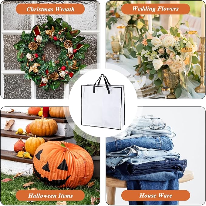 5 Pack Wreath Storage Bag 26x9 Inch Christmas Wreath Storage Container with Zipper and Handles, Underbed Wreath Storage Organizer for College Clothes Pillow Bedding Christmas Wreath
