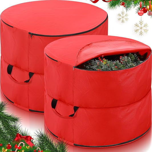 26" Extra Large Double Sided Christmas Wreath Storage Bag with Carry Handle Zippered Waterproof Christmas Wreath Storage Container Heavy Duty Xmas Garland Bag for Holiday(2 Pcs)