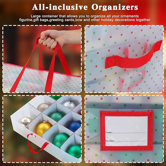 Portable Waterproof Christmas Decoration Ball Storage Box - Stores 128 Ornaments, 3-inch Balls, 8 Independent Layered Trays, Foldable for Easy Access