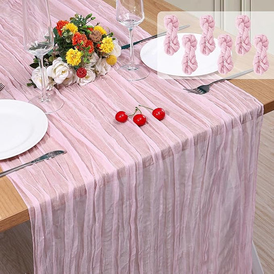 6 Pack Cheesecloth Table Runner 10Ft Christmas Gauze Boho Table Runners for Wedding Decor Bridal Shower Decorations Baby Shower Party(35" x 120")
