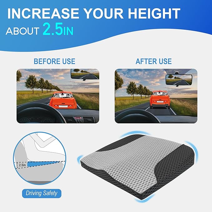 Lofty Aim Car Seat Cushion, Comfortable Memory Foam Seat Pillow for Driving, Sciatica-Back Pain Relief, Cushion for Car-Truck, Office, Wheelchair - Mesh Black&Gray