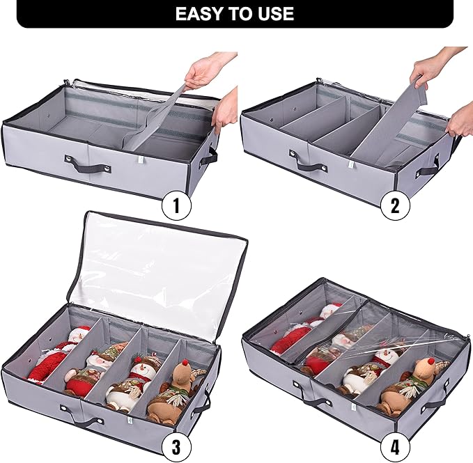 ProPik 2 Pack Christmas Figures Storage Box | Each Holds 4 Holiday Figurines up to 16” | Adjustable Nutcracker Decor Ornament Storage Container | Xmas Decorations Accessories Boxes (Gray)