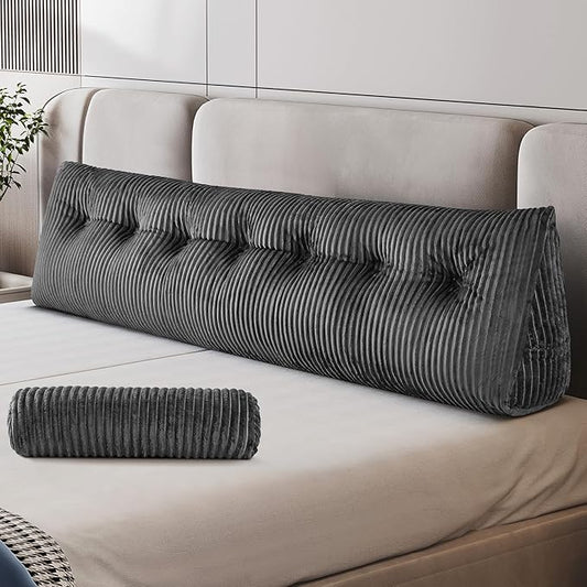 Z-hom King Size Wedge Headboard Pillow with 1 Roll Cushion, Large Reading Pillow for Bed Sitting Up, Triangular Backrest Cushion for Headboard, Supportive Pillow for Back Pain Relief, Grey