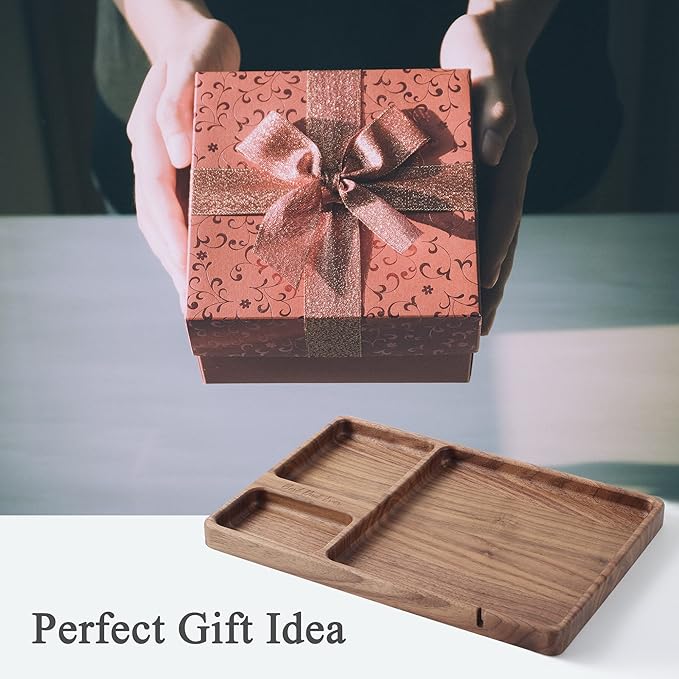 Best Dad Ever Valet Tray - Walnut Wood Nightstand Organizer for Men Women, Catch All Tray for Phone Jewelry Cologne Key, for New Dad
