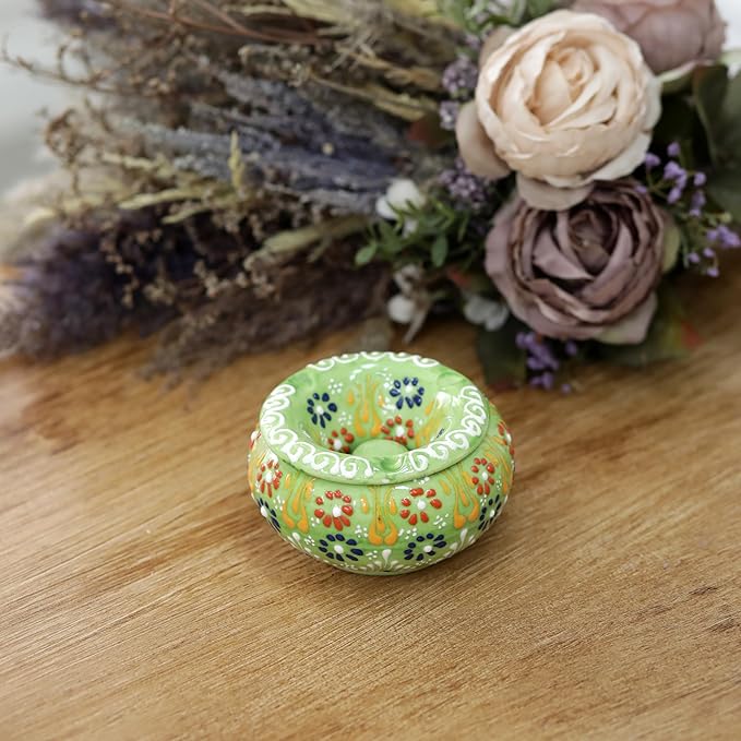 Decorative Ceramic Jar-Colorful Decorative Jar with Lid-Handmade Small Decorative Jar-Windproof Unique Jars-Turkish Home Decor (Lime Green)