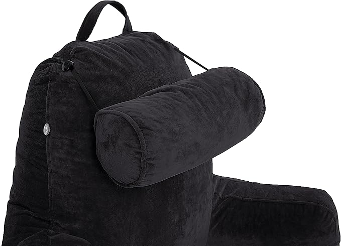 Husband Pillow XXL The Original for Adults - 30" Tall Backrest for Sitting Up in Bed - Firm Support Reading & Bed Rest Pillows for Adults, Neck Roll, Removable Cover - TV - Black