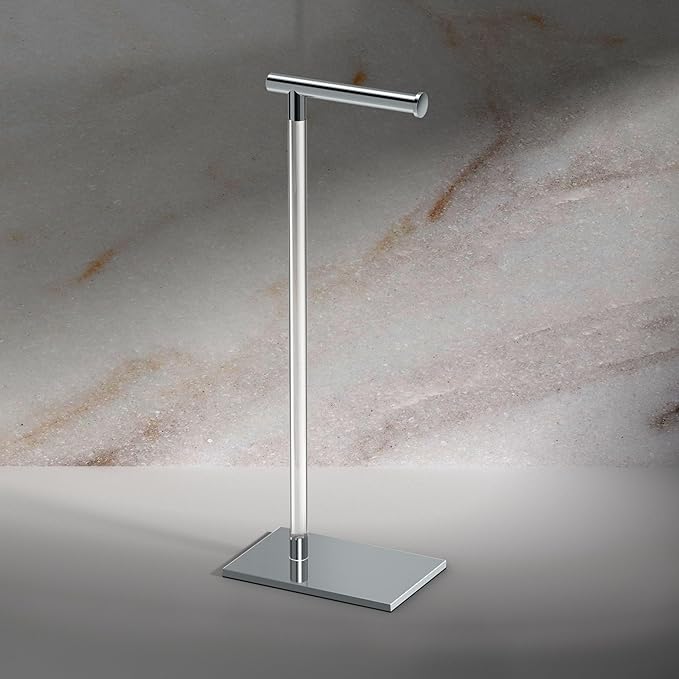 Gatco 1331C Modern Rectangle Base Freestanding Toilet Paper Holder 22.25" Chrome/Acrylic with Weighted Base