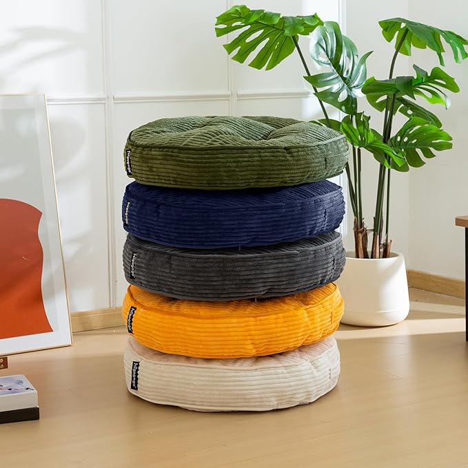 HIGOGOGO Floor Pillow Cushion for Adults, Meditation Cushion Pillow, Large Round Floor Sitting, Tufted Corduroy Cover, for Tatami Living Room or Yoga, 22x22 Inch, Navy