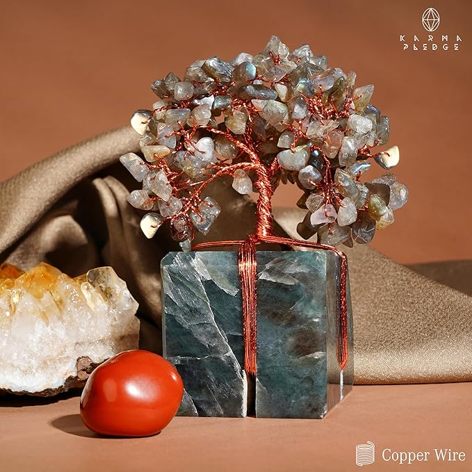 Chakra Tree of Life for Unique Gifts for Mom, Dad, Home and Office Decor, Handmade Labradorite Healing Crystal Tree for Positivity, Money & Good Luck, Birthday Gifts for Women,Mens