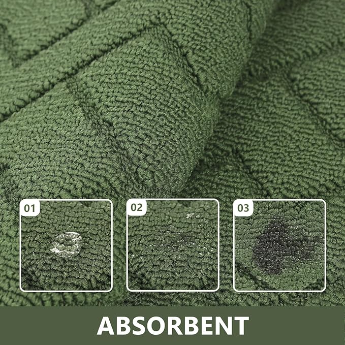 hicorfe Kitchen Rugs and Mats Sets,2 Pieces Super Absorbent Polypropylene Non-Slip Rug,Soft Comfort Floor Mat,Washable for Kitchen,Hallway,Office,Sink,Laundry(20" x 32"+20" x 59",Green)
