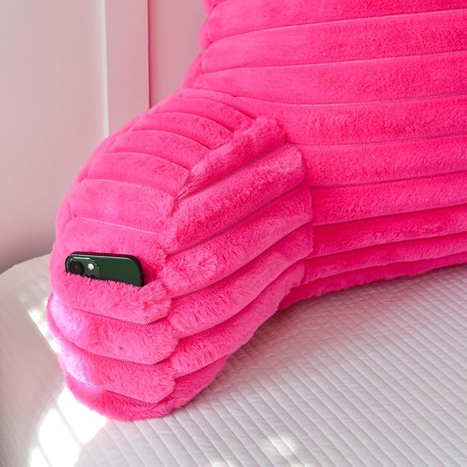 Yaoshuho Large Reading Pillow for Adults, Back Support Pillow for Sitting Up in Bed with Arms, Couch for Lounging Bedrest, Hot Pink