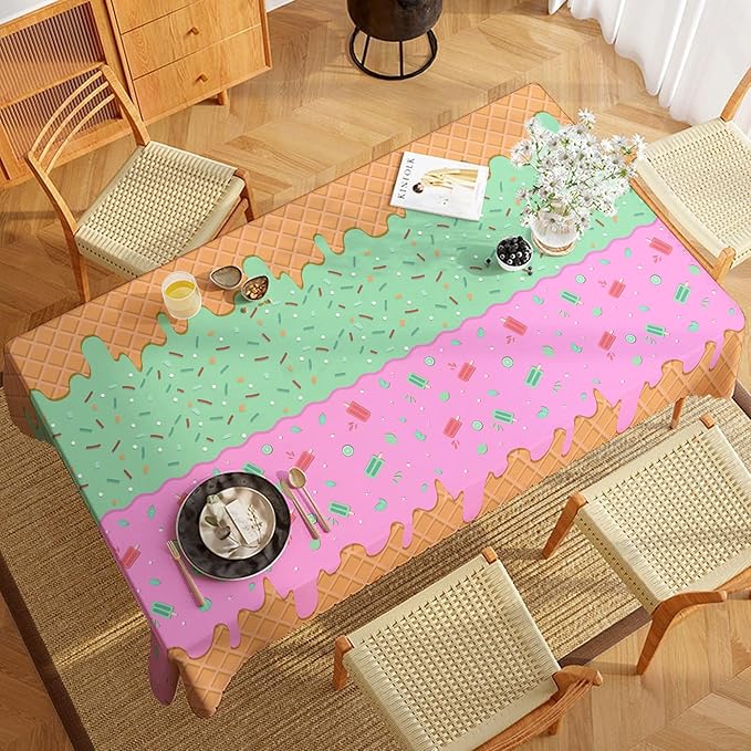 OHOME Ice Cream Party Decorations - Disposable Tablecloth for Ice Cream Birthday Party Decorations - Plastic Table Cover for Summer Bar Party Banner,2 Pack