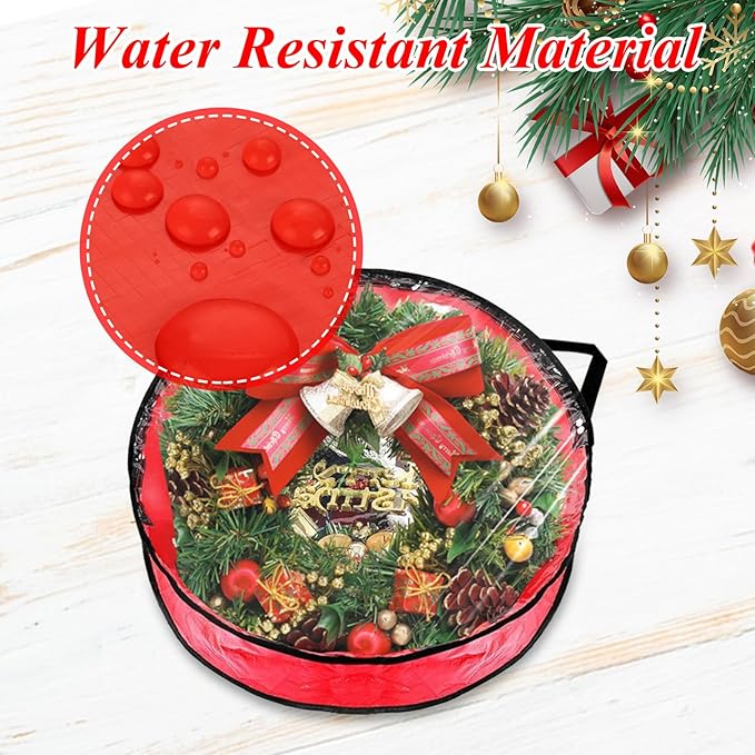 YAYODS 6 Pack Wreath Storage Container Bag 30 Inch Christmas Wreath Storage Bag Heavy Duty Christmas Wreath Boxes with Clear Window for Xmas Holiday Seasonal Wreath Garland(Red)