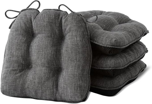 IPYNBAP Chair Cushions for Dining Chairs Set of 4, Kitchen Chair Cushions, Chair Pads with Ties and Non Slip Backing, Tufted Memory Foam Seat Cushion 4 Pack, 15.5" x 15.5" x 4", Dark Gray