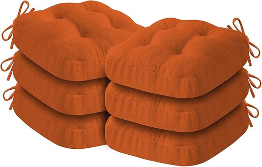 IASEAHK Chair Cushions for Dining Chairs, Dining Chair Cushions, Tufted Indoor Chair Pads with Ties & Non Slip Backing, Seat Cushions for Kitchen Chairs 16.5” x 16.5” x 3.5”, Set of 6, Orange