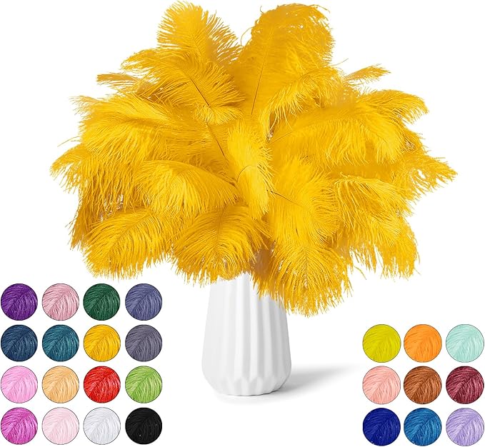 30pcs Gold Ostrich Feathers Natural Bulk 13-16in(33-40cm) Vase Craft Wedding Home Party Centerpieces Christmas Day Decoration