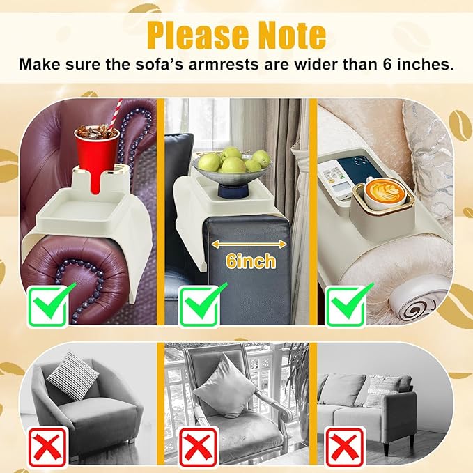 1 Pc Couch Cup Holder Tray Silicone Anti-Spill Anti Slip Sofa Armrest Drink Holder Weighted Couch Caddy Recliner Arm Table for Remote Controls, Phones, Cups and Snacks (White)