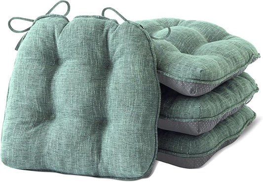 IPYNBAP Chair Cushions for Dining Chairs Set of 4, Kitchen Chair Cushions, Chair Pads with Ties Non Slip Backing, Christmas Room Decor, Tufted Memory Foam Seat Cushion 4 Pack, 18"x18"x4", Sage Green