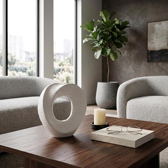 Decorative Sculpture Table Top – Modern Coffee Table Decor, Ceramic & Stoneware Accent Piece for Coffee Tables, Shelves & Living Rooms – Elegant Home Decor, Indoor/Outdoor – 8", White