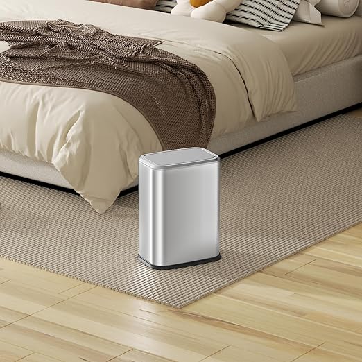 Bathroom Trash Can with Lid 8L/2.1 Gallon Silver Trash Can Small Garbage Can with Swing Top Lid Slim Stainless Steel Garbage Can with 100 Counts Trash Bags for Bathroom Bedroom Kitchen Office Toilet