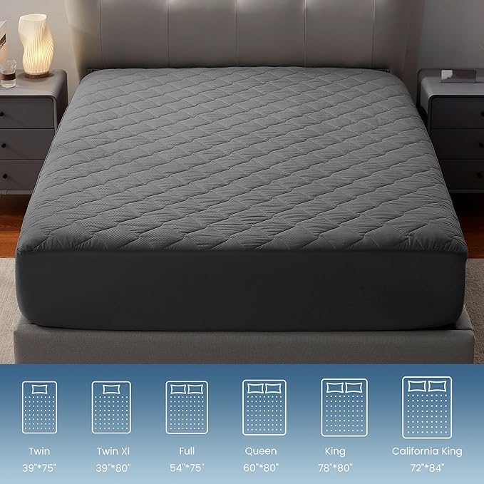 SLEEP ZONE Waterproof Mattress Protector Pad California King Machine Washable, Breathable Mattress Topper with Deep Pockets, All-Season Use, Hotel Quality (California King, Grey)