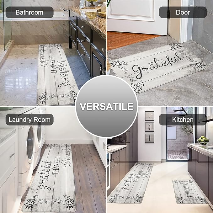 HEBE Anti Fatigue Kitchen Mat Set of 2 Non Slip Cushioned Kitchen Mats for Floor Waterproof Farmhouse Kitchen Rugs and Mats Set Comfort Standing Desk Mat Carpet for Sink,Office,Laundry