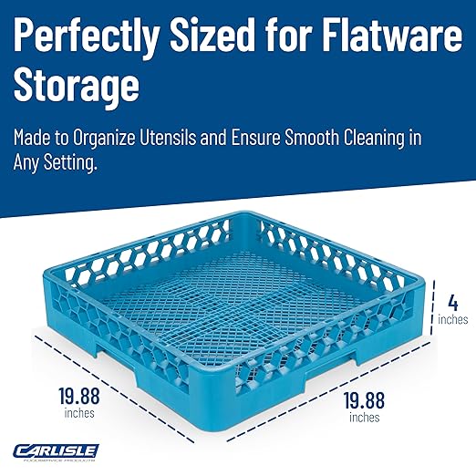Carlisle FoodService Products Opticlean Flatware Rack Dishwashing Tray for Kitchens and Restaurants, Plastic, 18.25 Inches, Blue