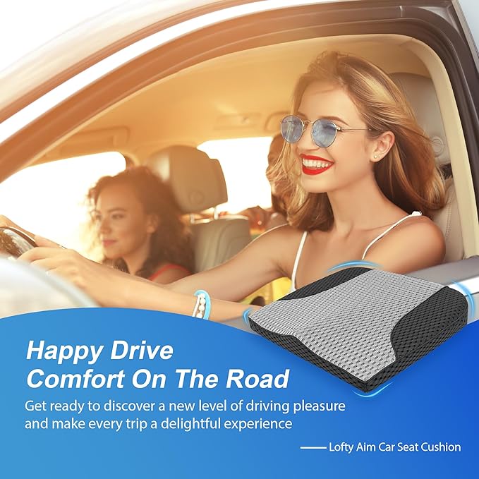Lofty Aim Car Seat Cushion, Comfortable Memory Foam Seat Pillow for Driving, Sciatica-Back Pain Relief, Cushion for Car-Truck, Office, Wheelchair - Mesh Black&Gray