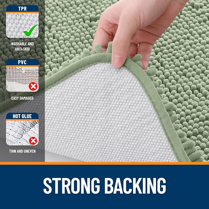 OLANLY Large Bathroom Rugs 40x24, Extra Soft Absorbent Chenille Bath Rugs, Rubber Backing Quick Dry, Machine Washable Bath Mats for Bathroom Floor, Tub and Shower, Home Decor Accessories, Sage Green