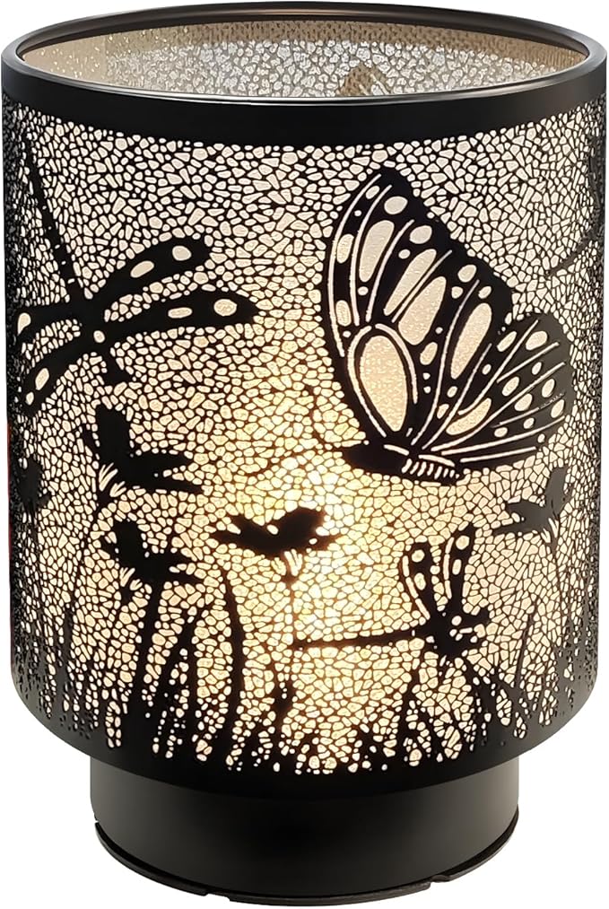 Battery Operated Table Lamp, Cordless Lamps for Home Décor, Nightlight with LED Bulb with Timer for Living Room Bedroom Tabletop Entryway Centerpiece Gift (Dragonfly Butterfly)