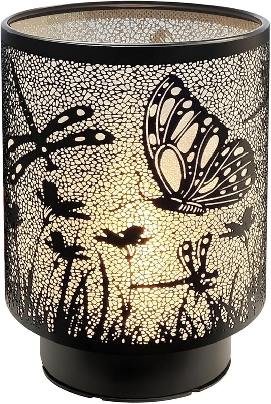 Battery Operated Table Lamp, Cordless Lamps for Home Décor, Nightlight with LED Bulb with Timer for Living Room Bedroom Tabletop Entryway Centerpiece Gift (Dragonfly Butterfly)