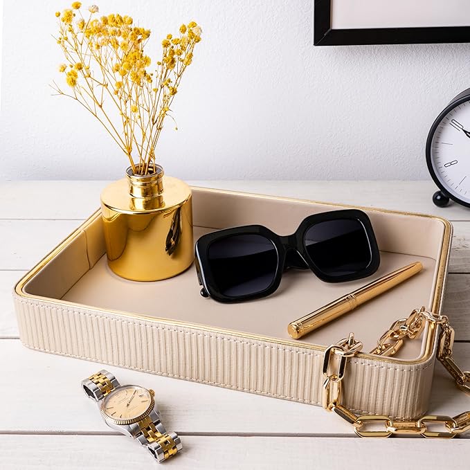 ZHEM Perfume Tray Valet Tray Night Stand Bedside Organizer| Perfume Organizer Catchall| Perfume Trays for Dresser Vanity Tray for Dresser Countertop| Perfume Holder (Beige)