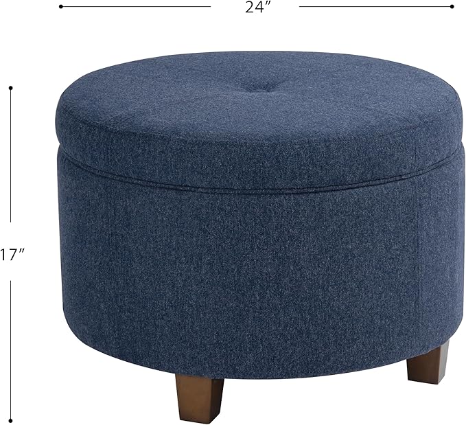 HomePop Large Round Storage Ottoman - Blue Woven Fabric
