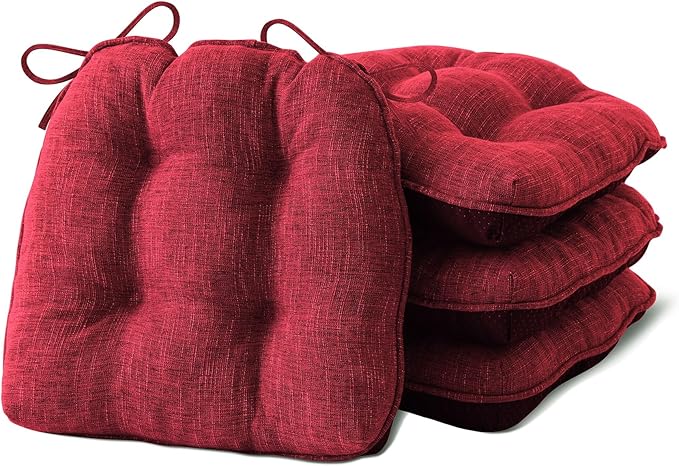 IPYNBAP Chair Cushions for Dining Chairs Set of 4, Red Kitchen Chair Cushions, Chair Pads with Ties and Non Slip Backing, Christmas Room Decor, Tufted Memory Foam Seat Cushion 4 Pack, 15.5"x15.5"x4"