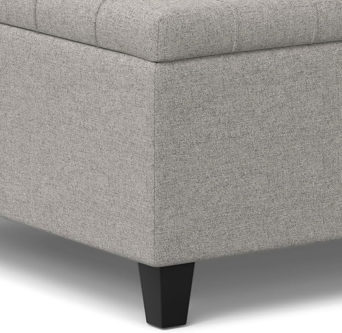 SIMPLIHOME Harrison Small Coffee Table Storage Ottoman - 30 inch Wide Upholstered Linen Look Fabric Square Lift-Top Ottoman in Cloud Grey, Transitional Ottoman for Living Room with Hidden Storage