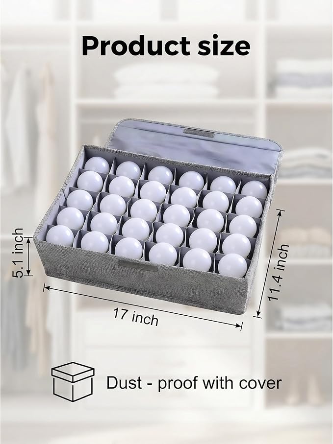 2 Pcs Light Bulb Storage 0rganizer, Christmas Light Storage Keep 30 Capacity Light Bulb Foldable Organizer with Lid Sturdy PP Board Fits Various Balls Standard Bulbs for Xmas Holiday