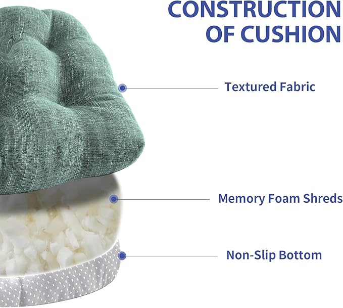 IPYNBAP Chair Cushions for Dining Chairs Set of 2, Kitchen Chair Cushions, Chair Pads with Ties Non Slip Backing, Christmas Room Decor, Tufted Memory Foam Seat Cushion 2 Pack, 15.5x15.5x4, Sage Green