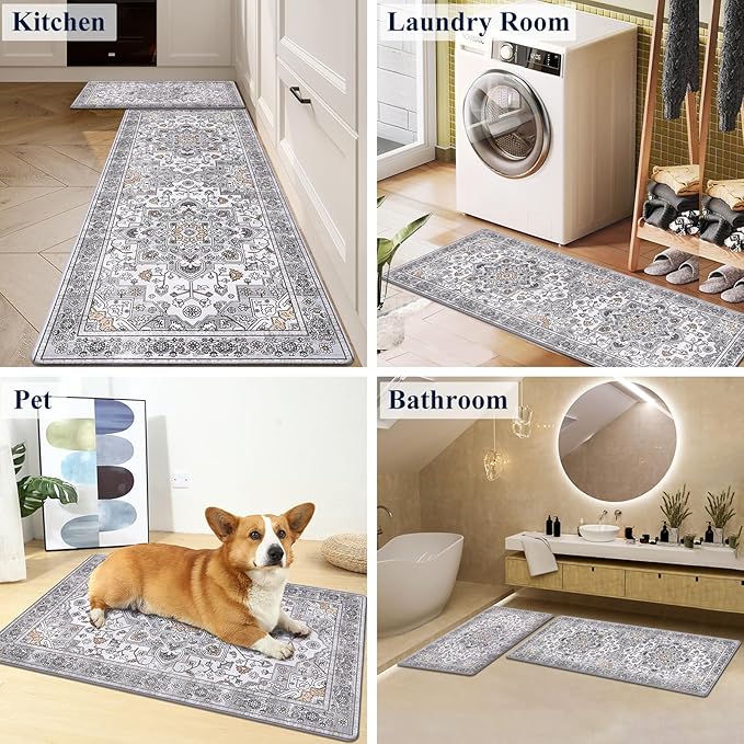 HEBE Anti Fatigue Kitchen Rugs Sets of 2, Non Slip Kitchen Mats for Floor, Waterproof Cushioned Comfort Standing Carpet for Kitchen Sink, Home Office, Laundry Room