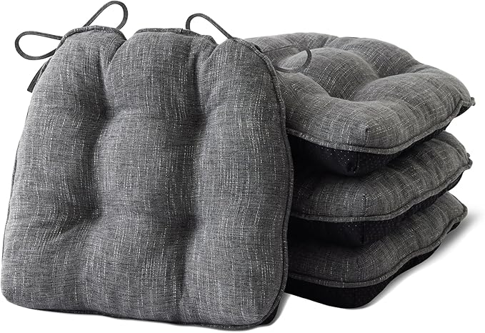 IPYNBAP Chair Cushions for Dining Chairs Set of 4, Kitchen Chair Cushions, Chair Pads with Ties and Non Slip Backing, Tufted Memory Foam Seat Cushion 4 Pack, 18" x 18" x 4", Dark Gray