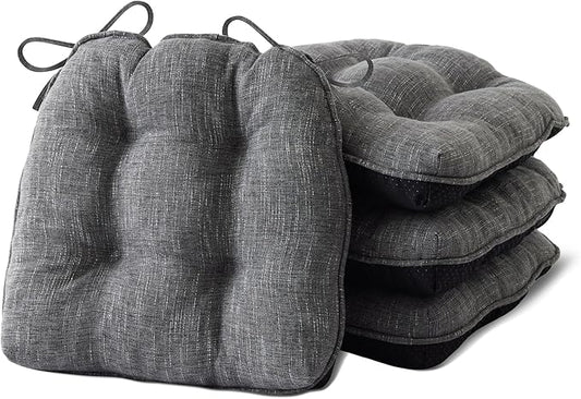 IPYNBAP Chair Cushions for Dining Chairs Set of 4, Kitchen Chair Cushions, Chair Pads with Ties and Non Slip Backing, Tufted Memory Foam Seat Cushion 4 Pack, 18" x 18" x 4", Dark Gray