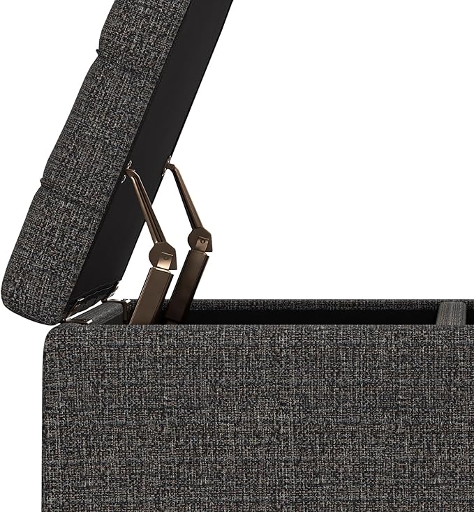 SIMPLIHOME Harrison Small Coffee Table Storage Ottoman - 30 inch Wide Upholstered Tweed Look Fabric Square Lift-Top Ottoman in Ebony, Transitional Ottoman for Living Room with Hidden Storage