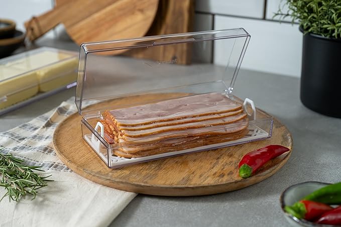 Pikanty Deli Keeper | Fridge Storage Container with Hinged Lid and Removable Tray | Small Cold Cuts Organizer | Dishwasher Safe | Made in USA