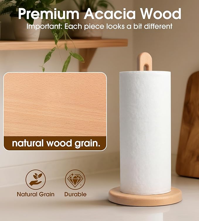 Wooden Paper Towel Holder Stand for Jumbo Roll - Stylish Kitchen Paper Rack Bathroom Towel Roll Stand Organizer, UB, Solid Wood Simply Standing Countertop Paper Roll Holder, Large