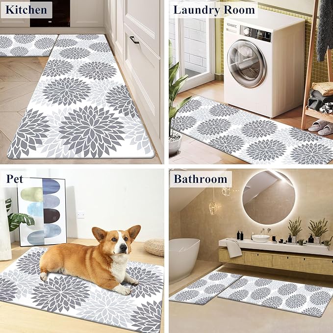 HEBE Anti Fatigue Kitchen Rugs Sets of 2, Non Slip Kitchen Mats for Floor, Waterproof Cushioned Comfort Standing Carpet for Kitchen Sink, Home Office, Laundry Room