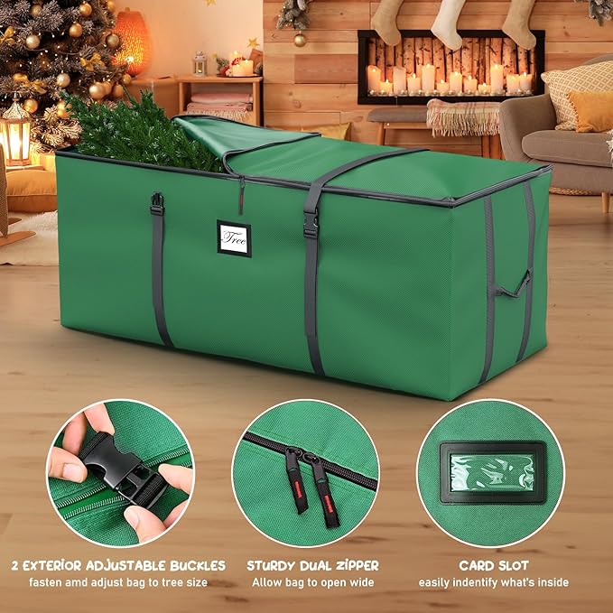 Mrrihand Christmas Tree Storage Bag, Large Artificial Christmas Tree, 9 Ft Anti-Tear Heavy-Duty 600D Oxford Cloth Christmas Tree Storage Box with Handles, Christmas Tree Storage Container (Green, 9Ft)
